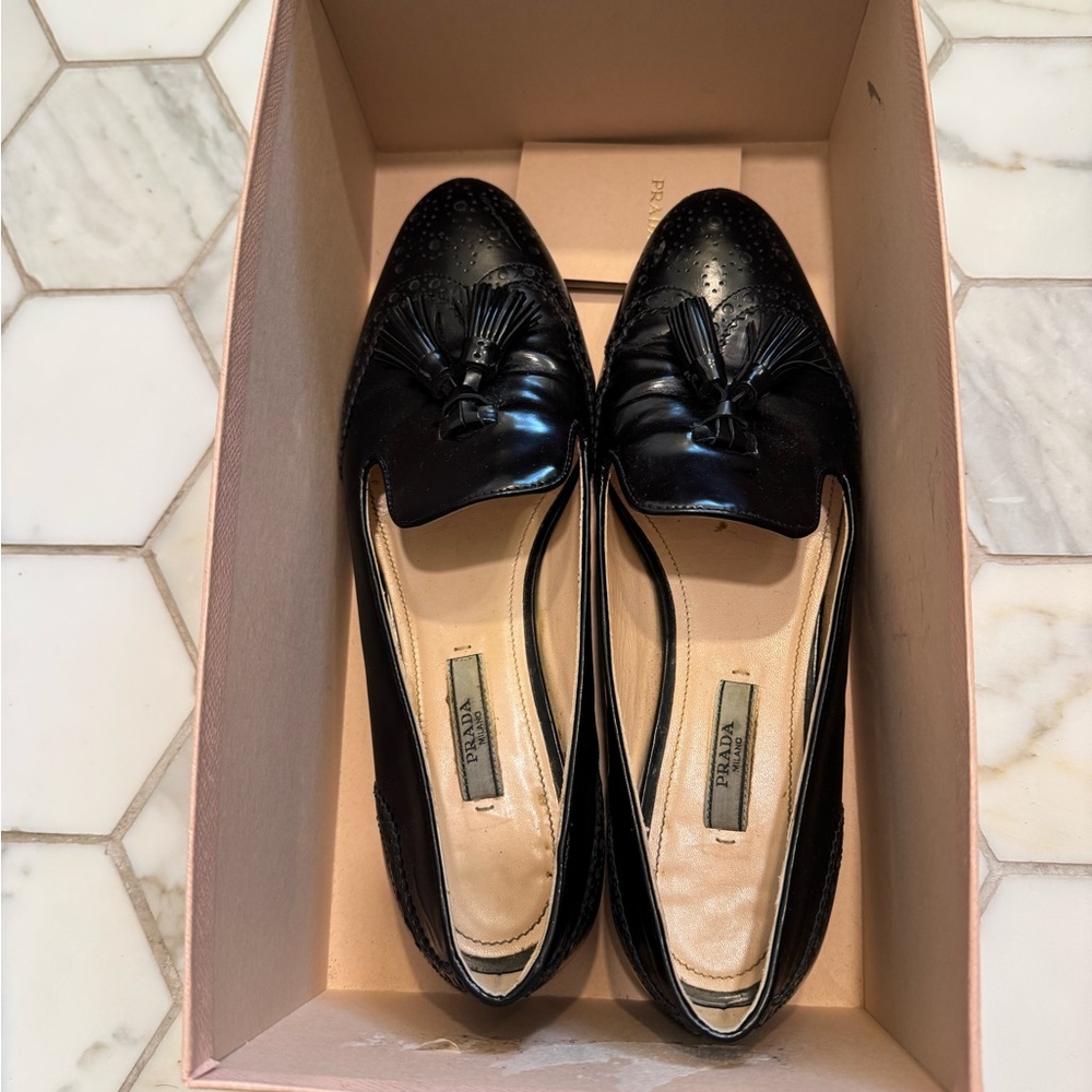 Prada Women's Black Leather Loafers - Picture 1 of 3